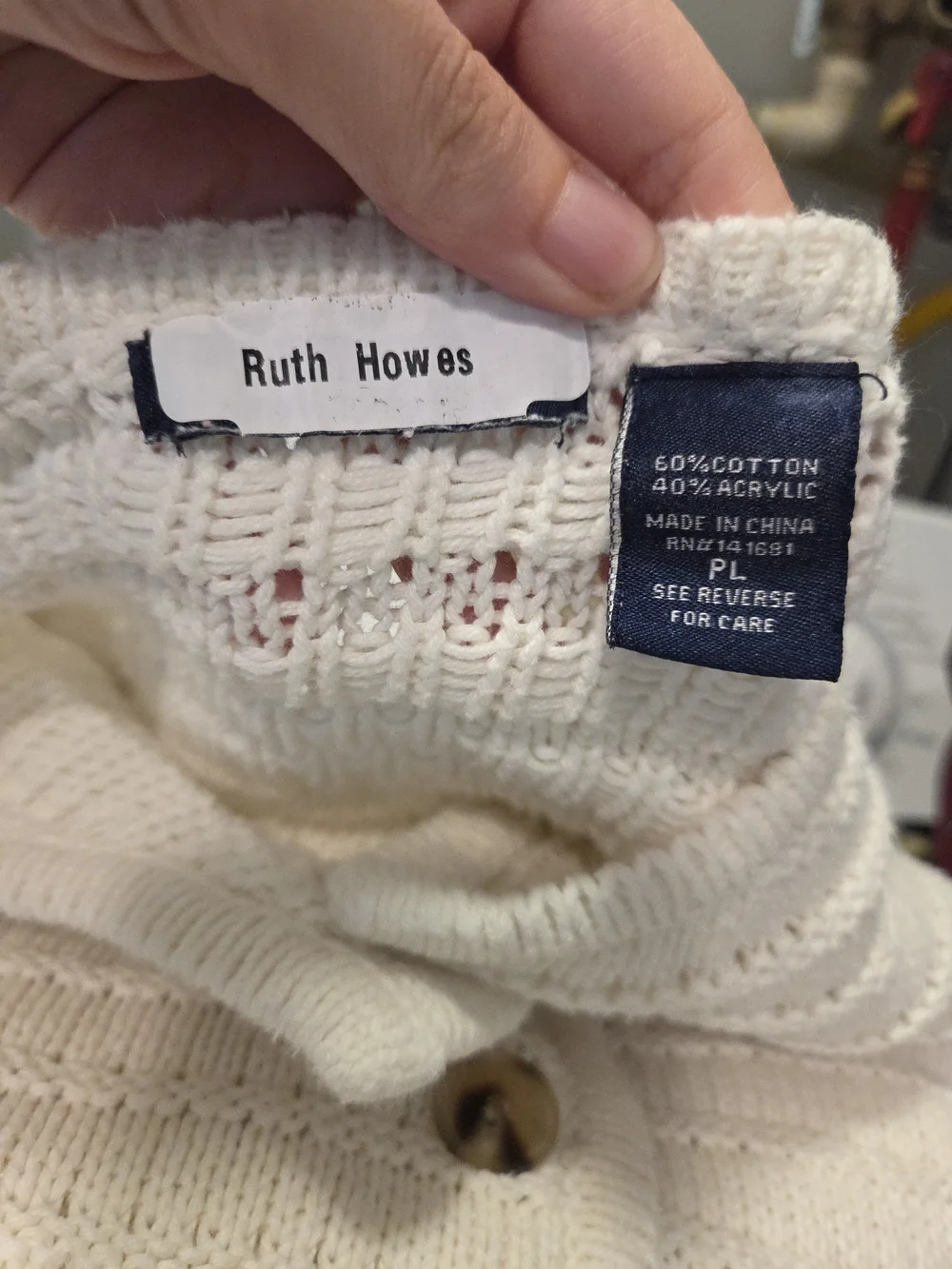 Ruth Howes Cream Textured Knit Button Cardigan Size Petite Large